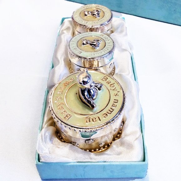 Elegance-Baby Name Tag, First Curl, First Tooth Set-3 Piece Silver Tone Set - Picture 6 of 13